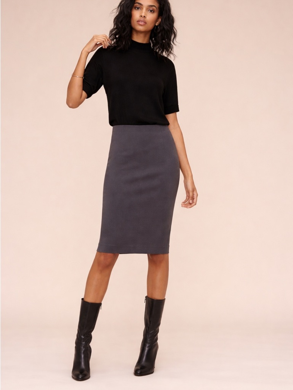 Aritzia Wilfred Lux Ponte High Waist Pencil Midi Skirt Grey Size M